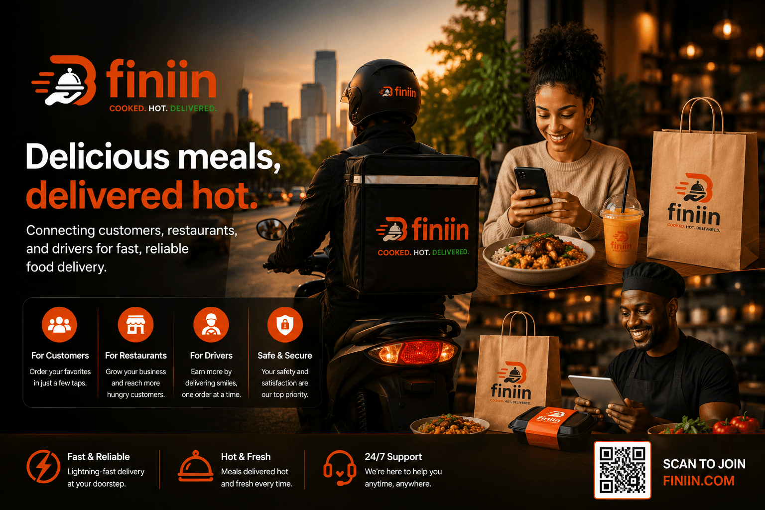 Finiin connects customers, food places, and drivers